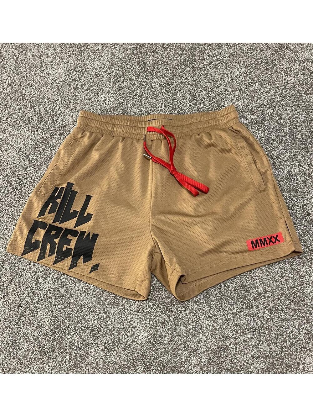 Kill Crew MMXX Mesh Athletic Shorts Tan Red Black Size Large Streetwear Gym